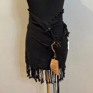 Caravana swim coverup wrap skirt with leather ties NWT